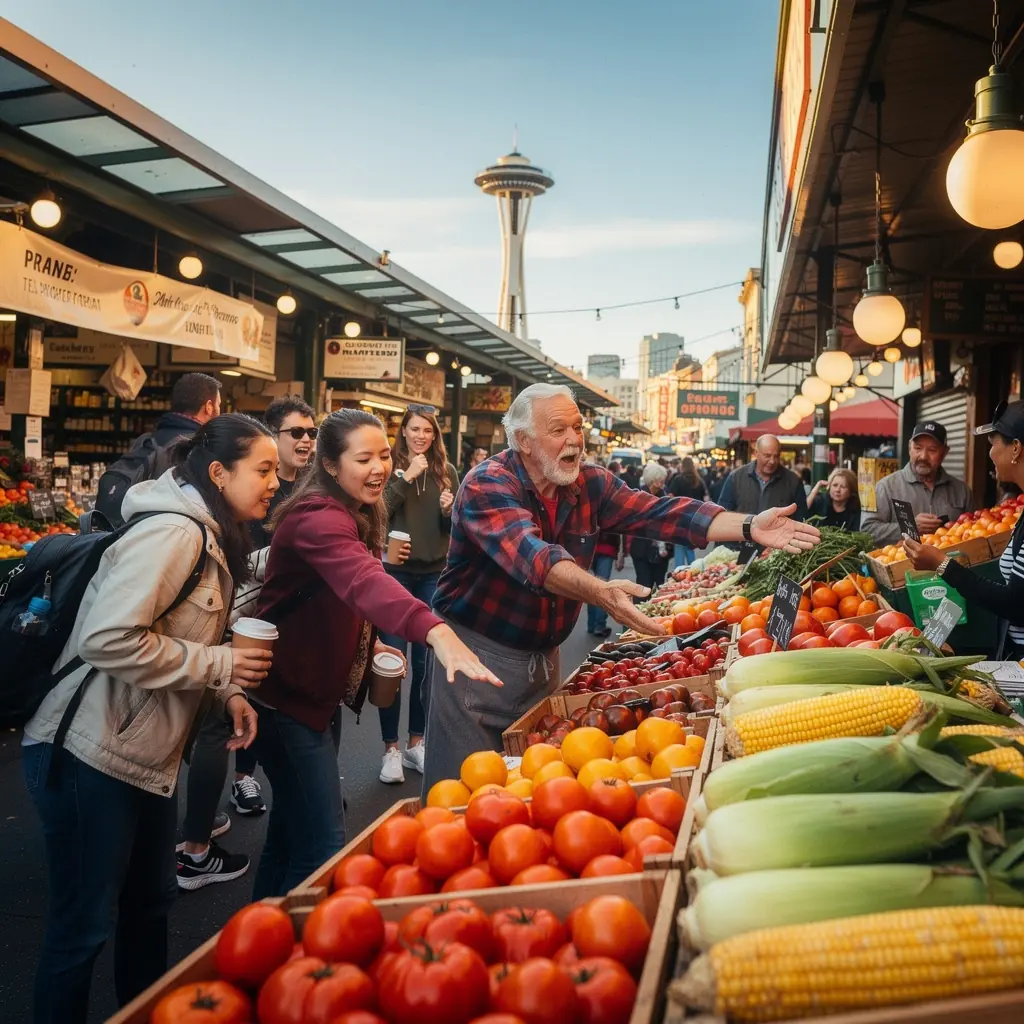 Uczestnicy wycieczki kulinarnej rozmawiający z lokalnym producentem serów.